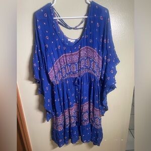 Womens Dress 2XL Blue  Boho Lace Hippie Bell Sleeve Festival Artsy Lagenlook